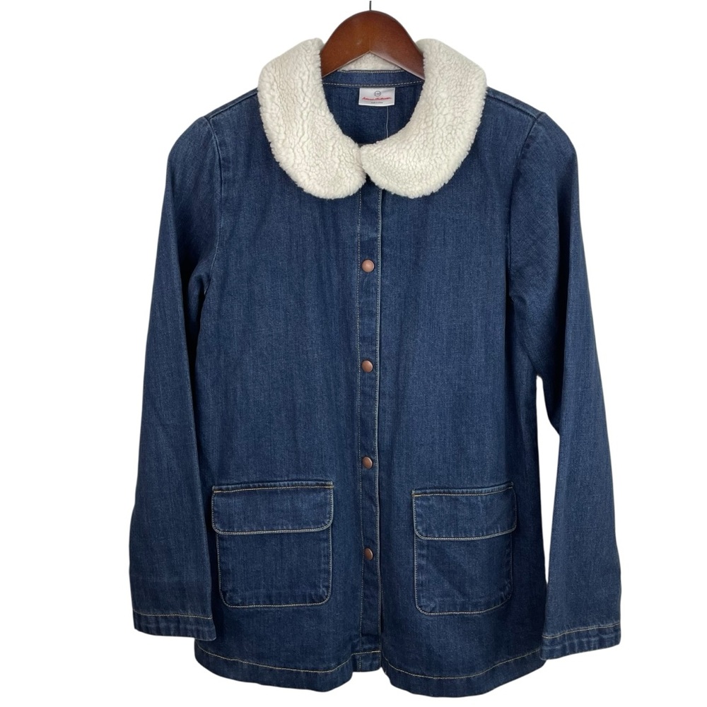 Hanna Andersson | Blue Denim Jersey Lined Faux Fur Collar Jacket New